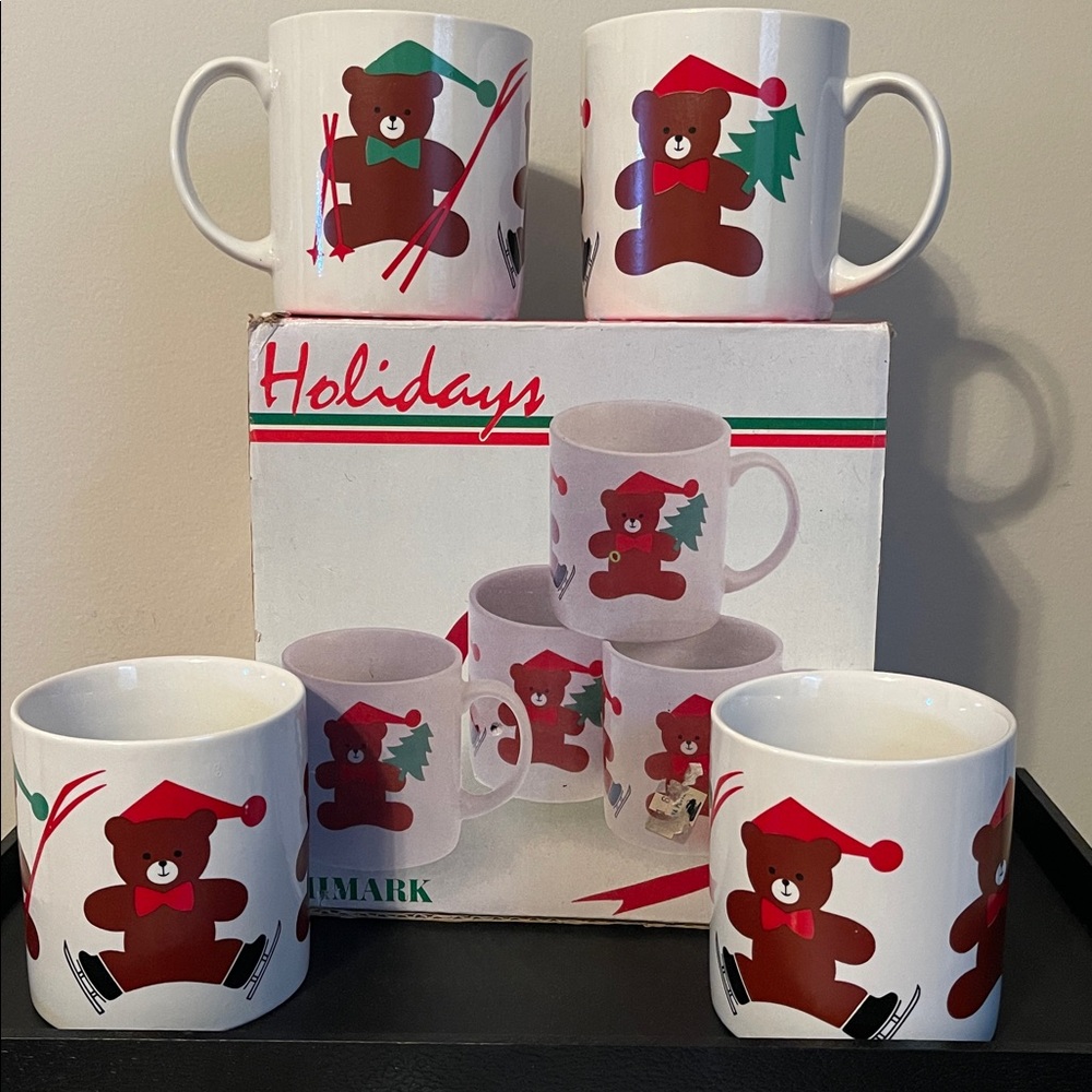 1986 HIMARK “Christmas Bears” Set of 4 Mugs in Original Box